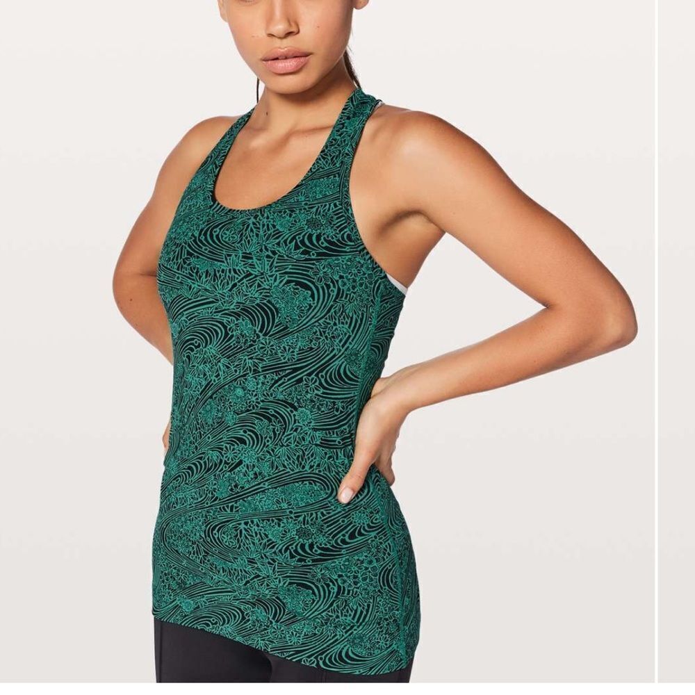 LULULEMON Cool Racerback CRB Tank Top Teal Green Black Print 6 Small Medium